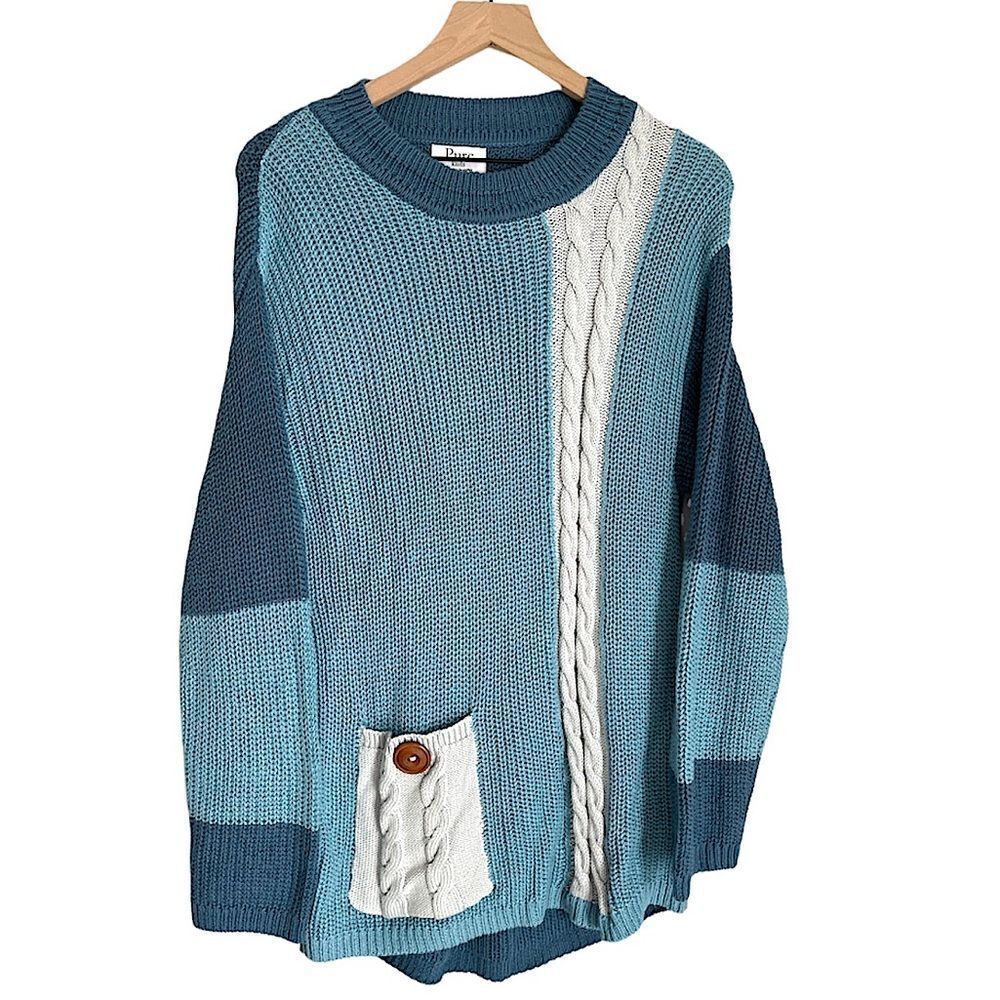 NWT Pure Knits by Neon Buddha Road Trip Pullover Sweater in Blue and‎ Grey Small